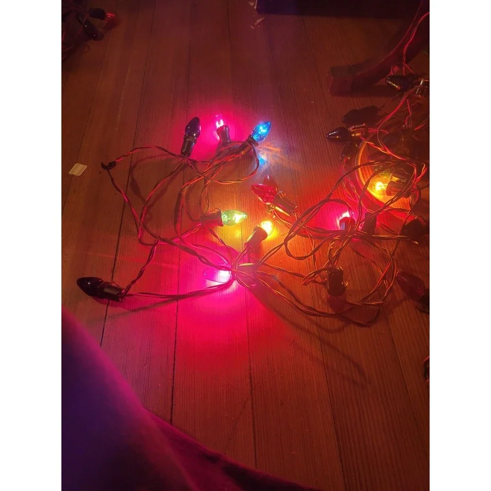 Lot 4 Vintage Christmas Tree Lights 15 Socket Bulb String Strand Red Green Wire